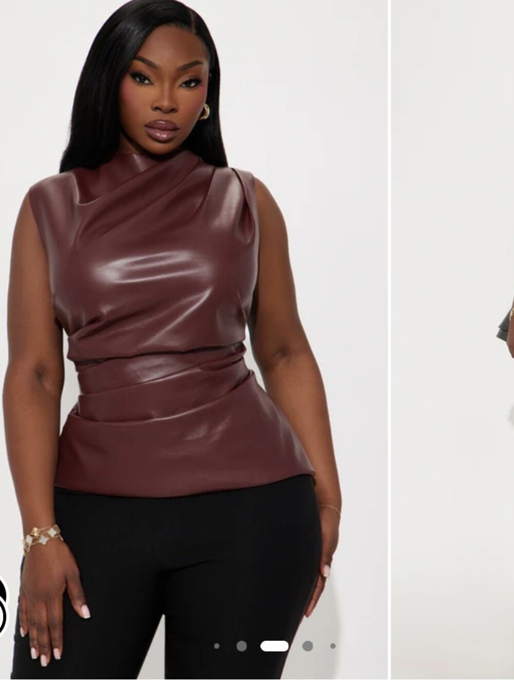 Faux Leather Mock Neck Top - Burgundy